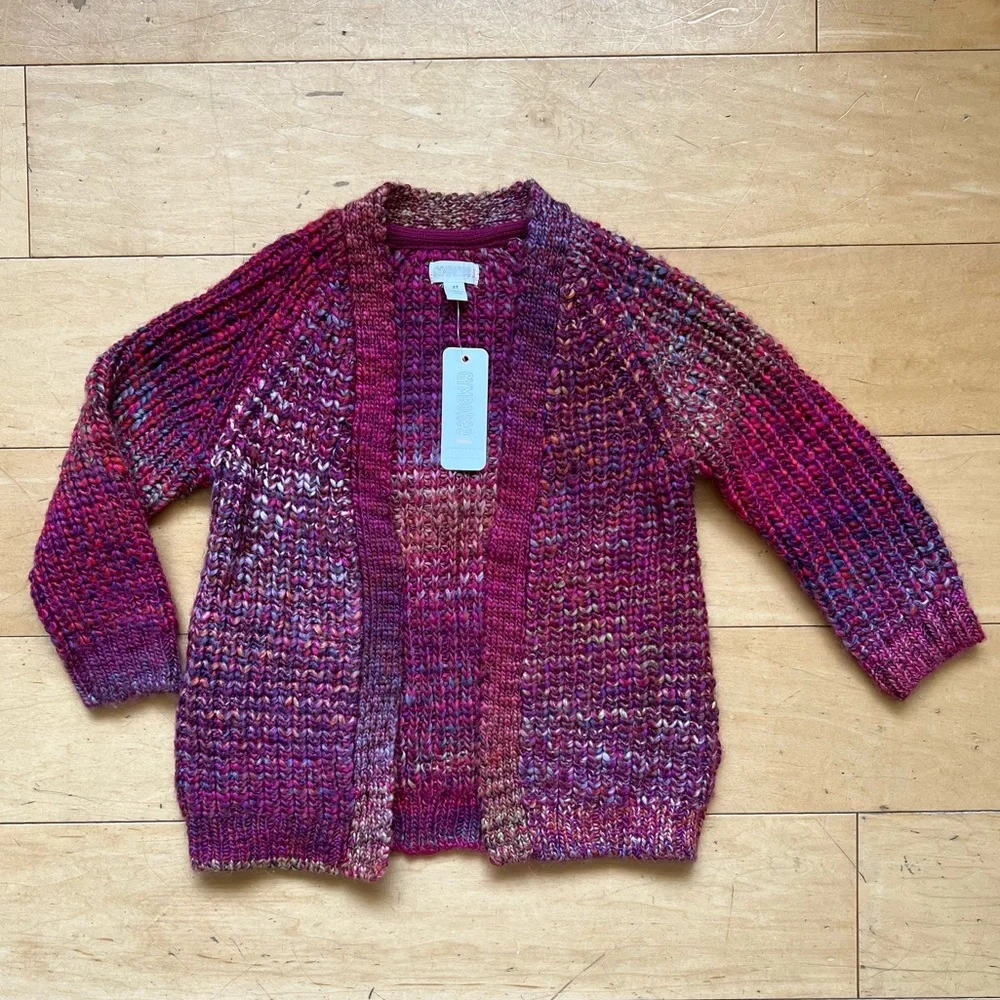 NWT Gymboree Red Multi-Colored Knit Open‎ Cardigan, sz 2T, cozy, warm, classic